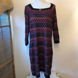 LANE BRYANT-Black,Gold Metallic, Pink & Gray Striped Woven Knit Dress-Size XL/16